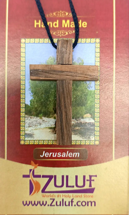 Olive wood cross pendant necklace unisex christian jewelry - charm