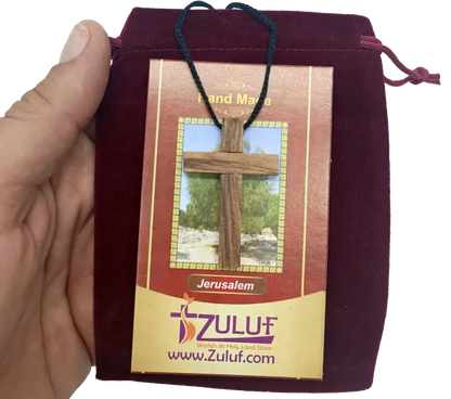 Olive wood cross pendant necklace unisex christian jewelry - charm