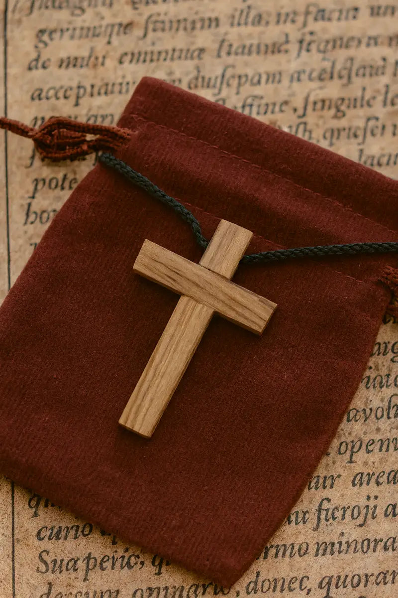Olive wood cross pendant necklace unisex christian jewelry - charm