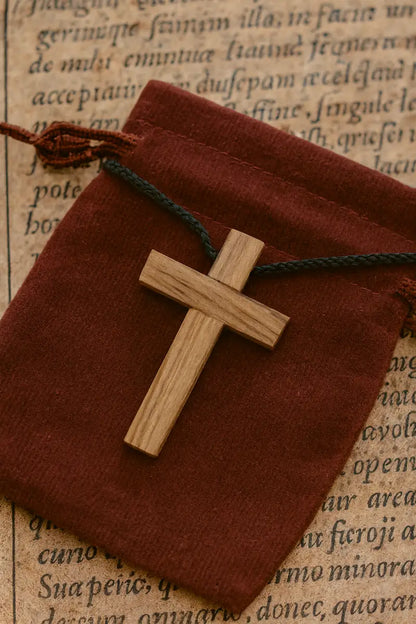Olive wood cross pendant necklace unisex christian jewelry - charm