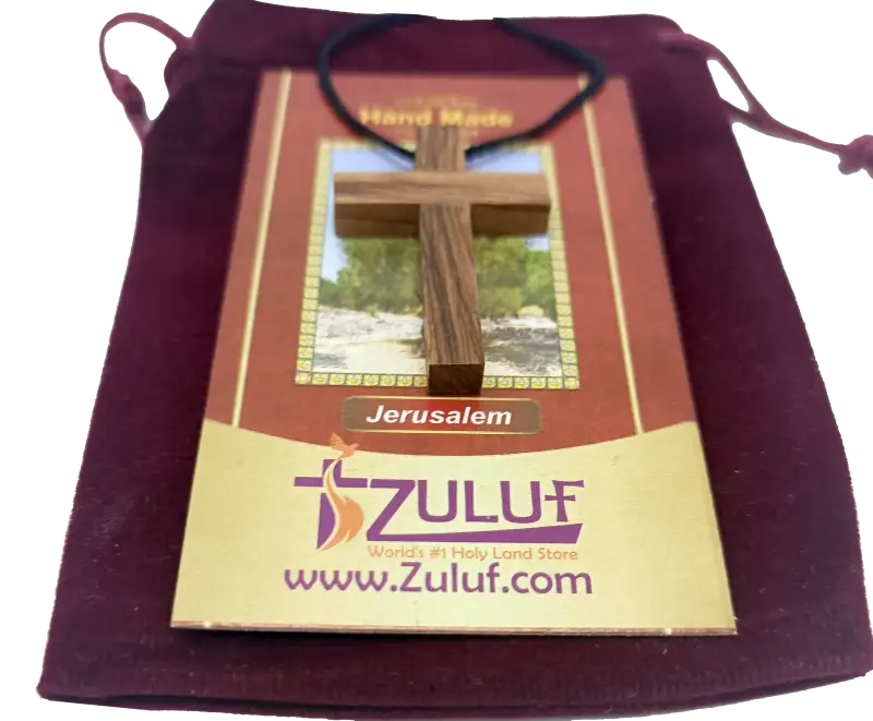 Olive wood cross pendant necklace unisex christian jewelry - charm