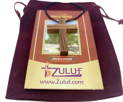 Olive wood cross pendant necklace unisex christian jewelry - charm