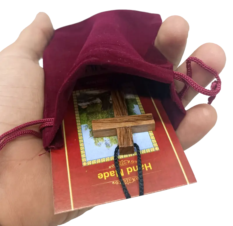 Olive wood cross pendant necklace unisex christian jewelry - charm