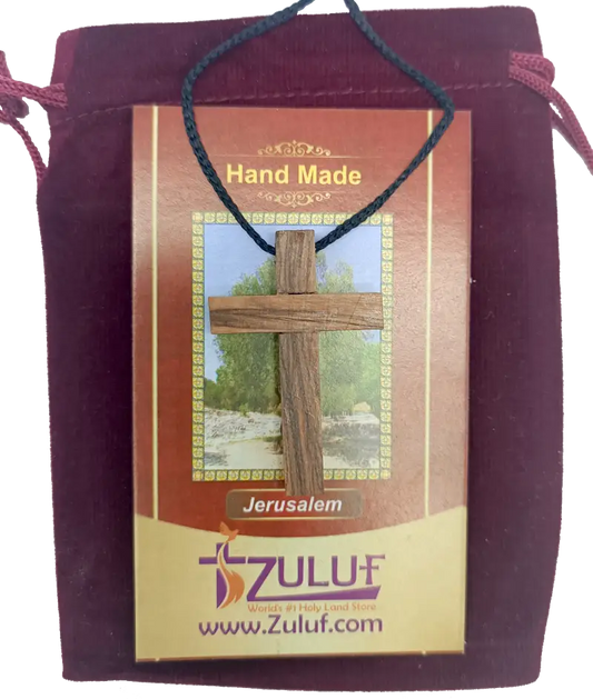 Olive wood cross pendant necklace unisex christian jewelry - charm