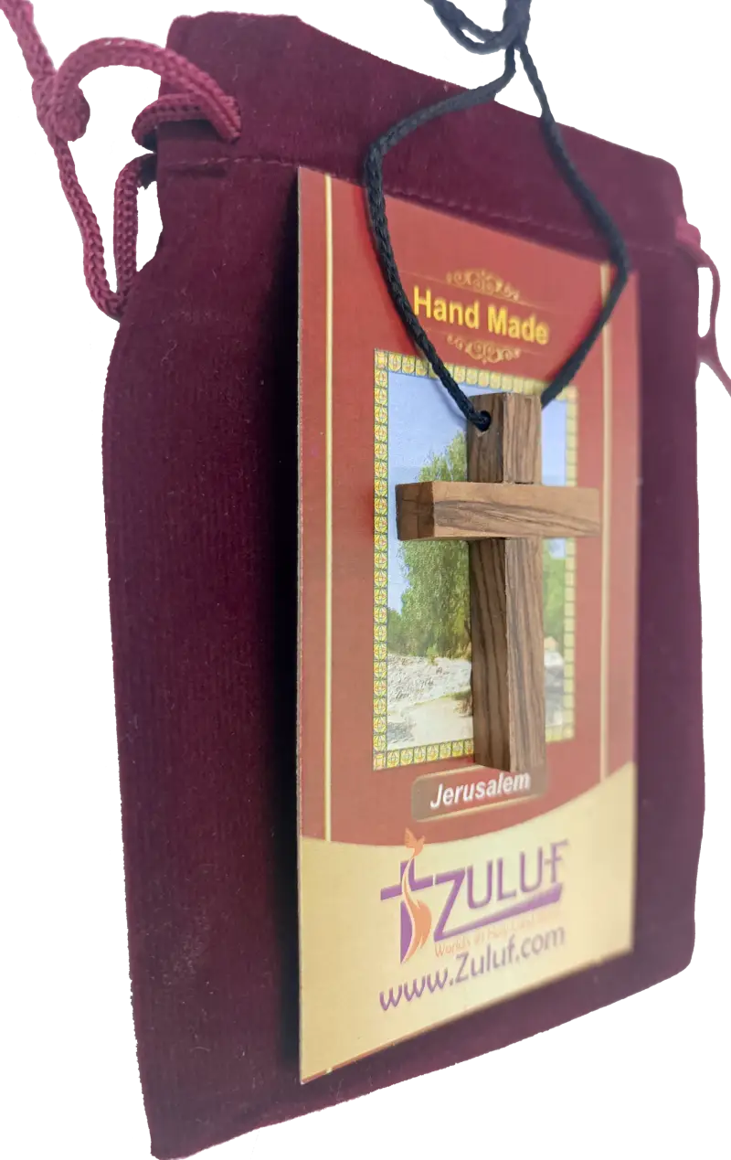 Olive wood cross pendant necklace unisex christian jewelry - charm