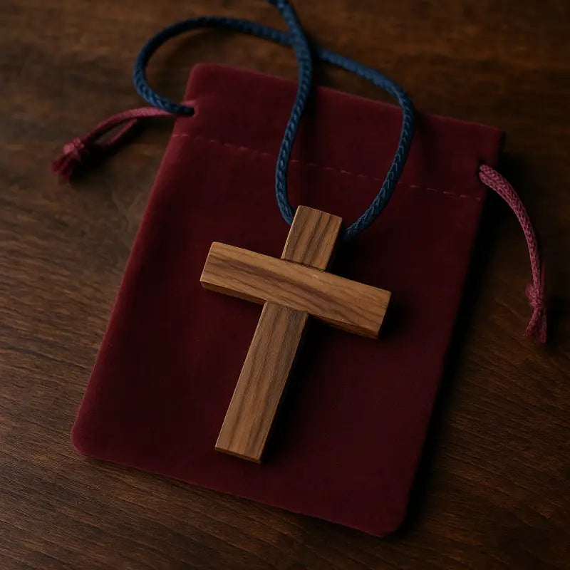 Olive wood cross pendant necklace unisex christian jewelry - charm