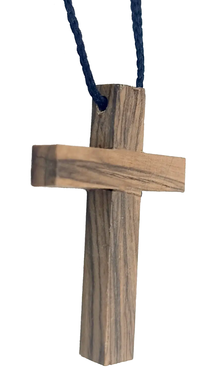 Olive wood cross pendant necklace unisex christian jewelry - charm