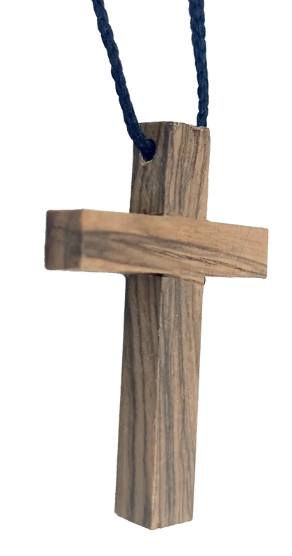 Olive wood cross pendant necklace unisex christian jewelry - charm