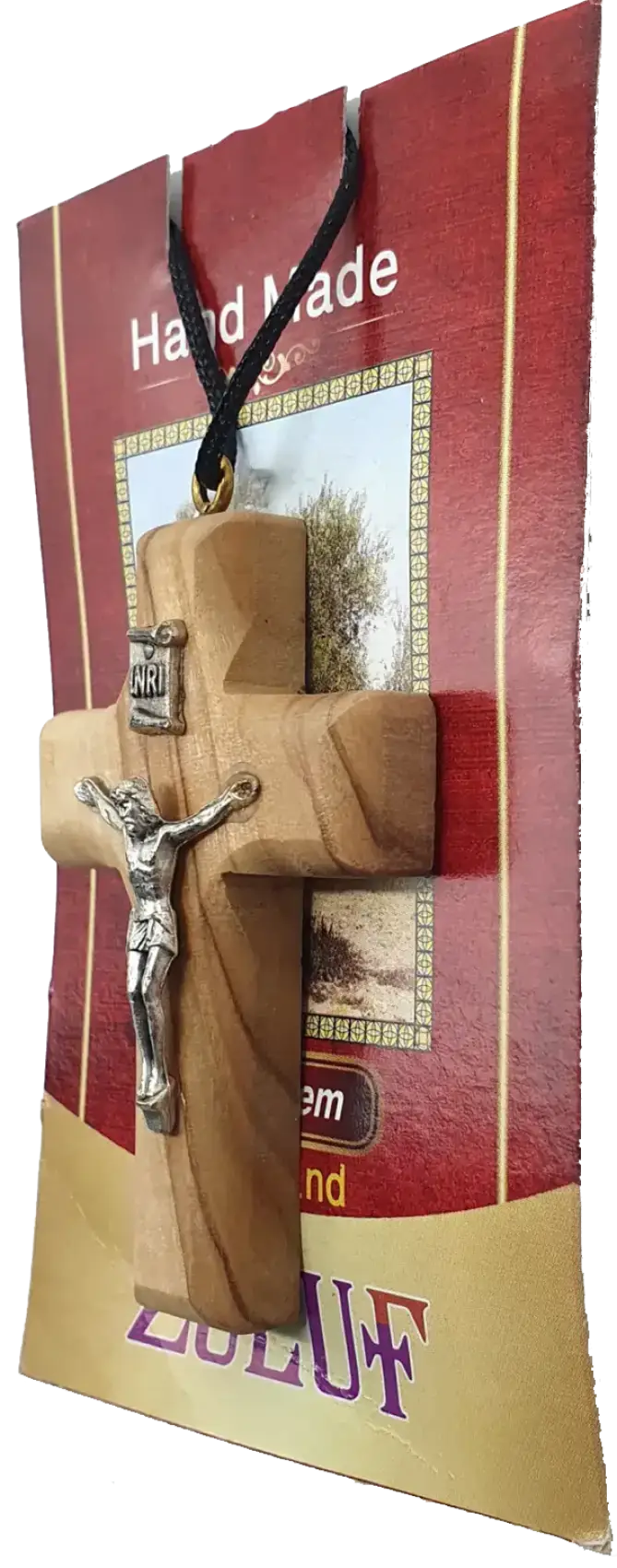 Olive wood cross pendants with stainless steel jesus