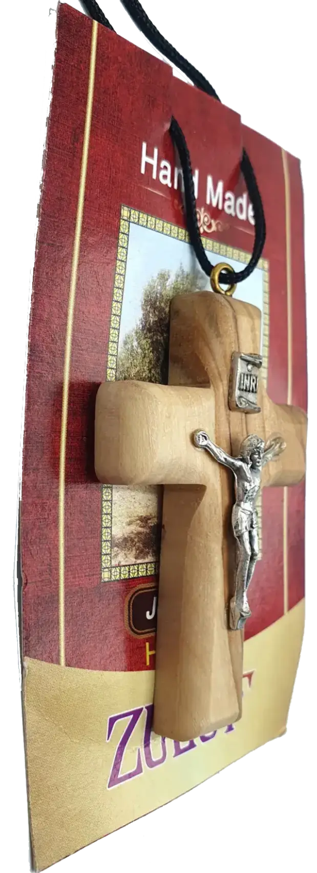 Olive wood cross pendants with stainless steel jesus