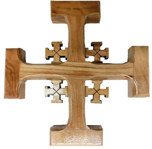 Olive wood crusader jerusalem cross from bethlehem