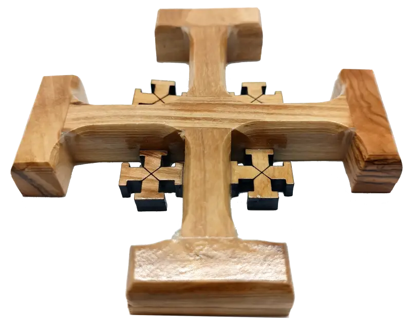 Olive wood crusader jerusalem cross from bethlehem