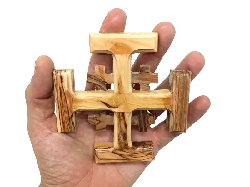 Olive wood crusader jerusalem cross from bethlehem
