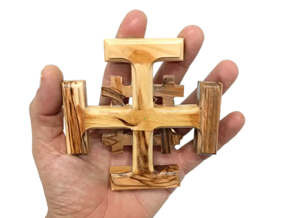 Olive wood crusader jerusalem cross from bethlehem
