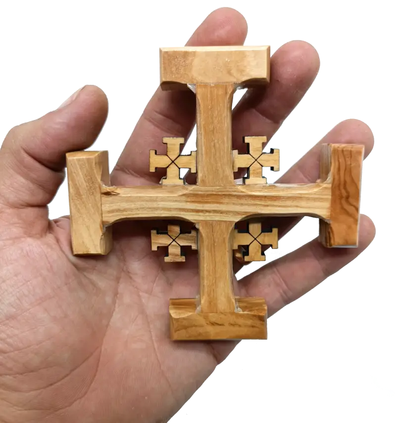 Olive wood crusader jerusalem cross from bethlehem