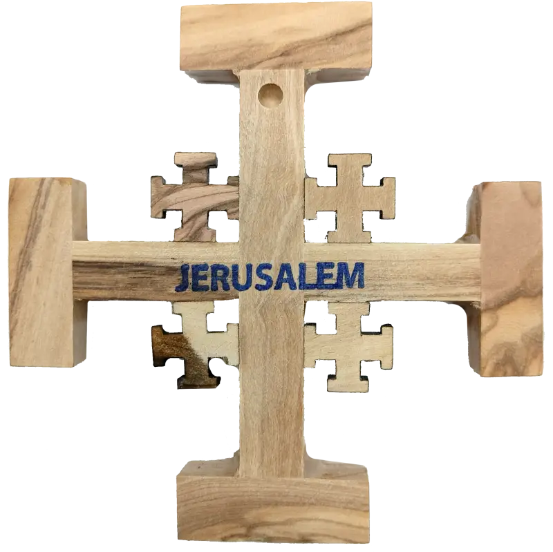 Olive wood crusader jerusalem cross from bethlehem