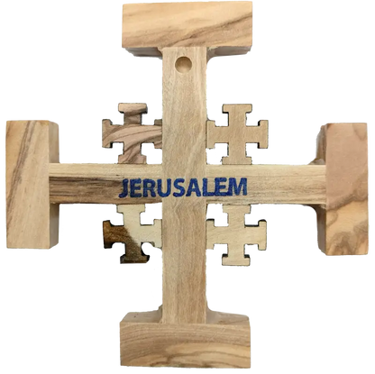 Olive wood crusader jerusalem cross from bethlehem