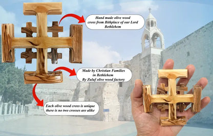 Olive wood crusader jerusalem cross from bethlehem