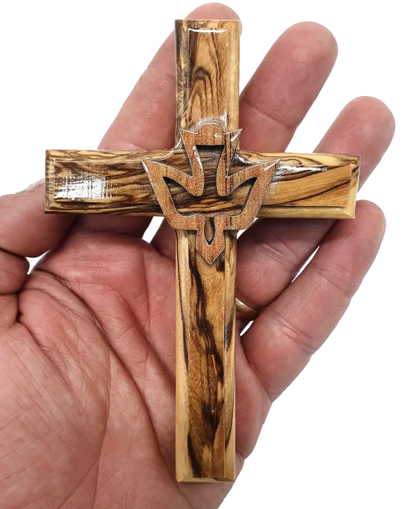 Olive wood dove cross from bethlehem holy spirit symbol