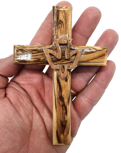 Olive wood dove cross from bethlehem holy spirit symbol
