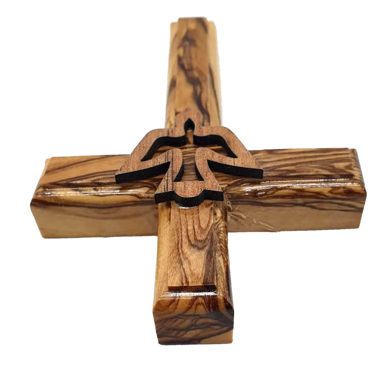 Olive wood dove cross from bethlehem holy spirit symbol