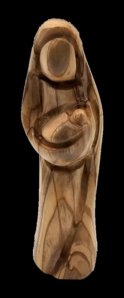 Olive Wood Faceless Virgin Mary Holding Baby Jesus Statue - Handcrafted in Bethlehem | Perfect for Decor and Gift | 4.8X1.9X2.1" - Zuluf