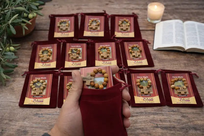 Olive wood finger rosary handmade in bethlehem – catholic pocket ring with wooden cross available 3 6 or 12 pieces