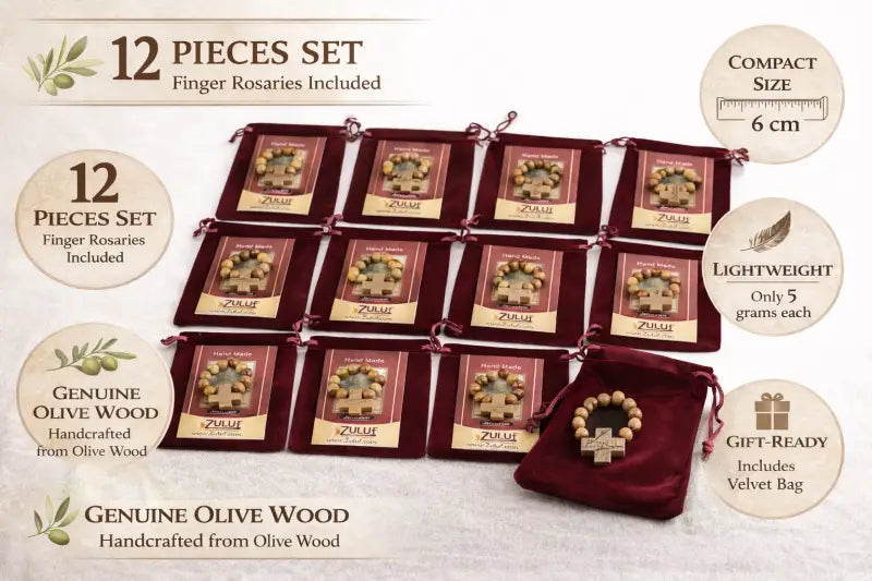 Olive wood finger rosary handmade in bethlehem – catholic pocket ring with wooden cross available 3 6 or 12 pieces
