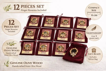 Olive wood finger rosary handmade in bethlehem – catholic pocket ring with wooden cross available 3 6 or 12 pieces