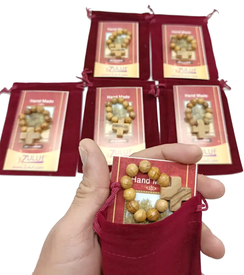 Olive wood finger rosary handmade in bethlehem – catholic pocket ring with wooden cross available 3 6 or 12 pieces
