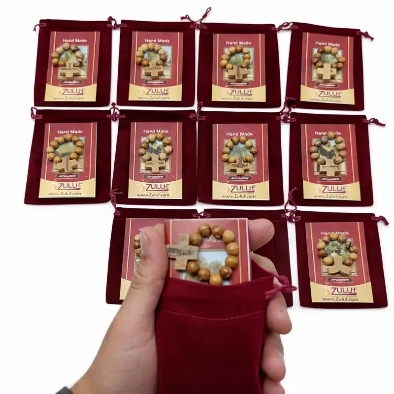 Olive wood finger rosary handmade in bethlehem – catholic pocket ring with wooden cross available 3 6 or 12 pieces