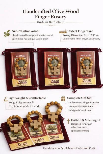 Olive wood finger rosary handmade in bethlehem – catholic pocket ring with wooden cross available 3 6 or 12 pieces