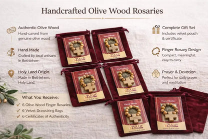 Olive wood finger rosary handmade in bethlehem – catholic pocket ring with wooden cross available 3 6 or 12 pieces