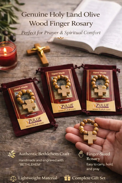 Olive wood finger rosary handmade in bethlehem – catholic pocket ring with wooden cross available 3 6 or 12 pieces