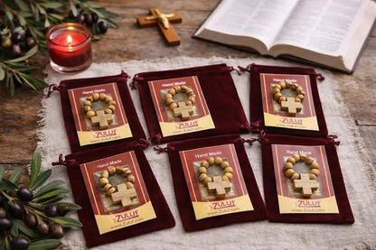Olive wood finger rosary handmade in bethlehem – catholic pocket ring with wooden cross available 3 6 or 12 pieces