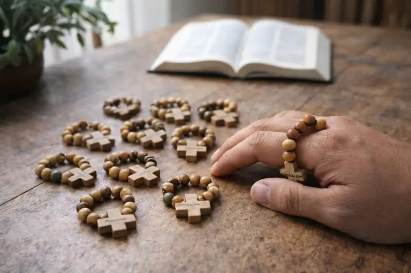 Olive wood finger rosary handmade in bethlehem – catholic pocket ring with wooden cross available 3 6 or 12 pieces