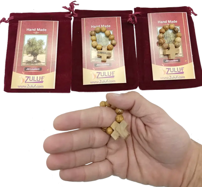 Olive wood finger rosary handmade in bethlehem – catholic pocket ring with wooden cross available 3 6 or 12 pieces