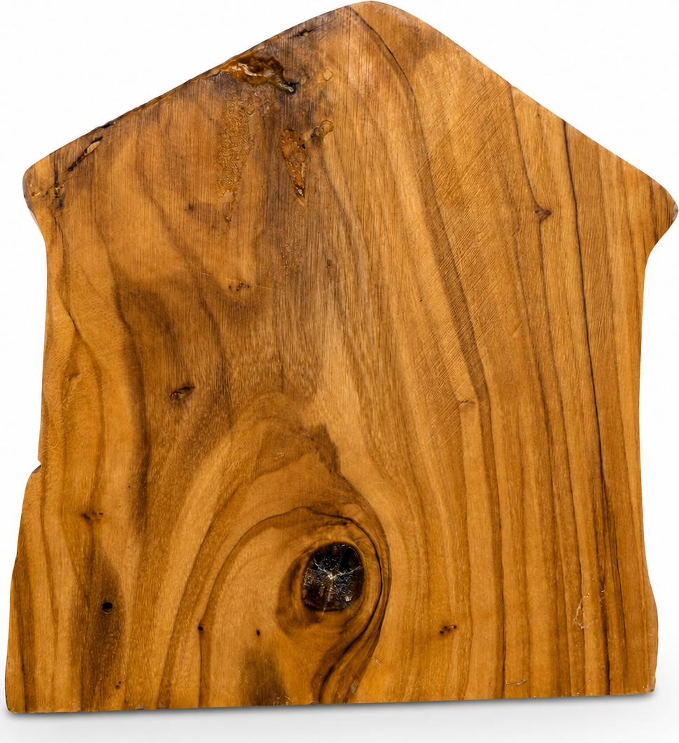 Olive Wood Holy Family back view showing the carved reverse side, olive wood from Bethlehem