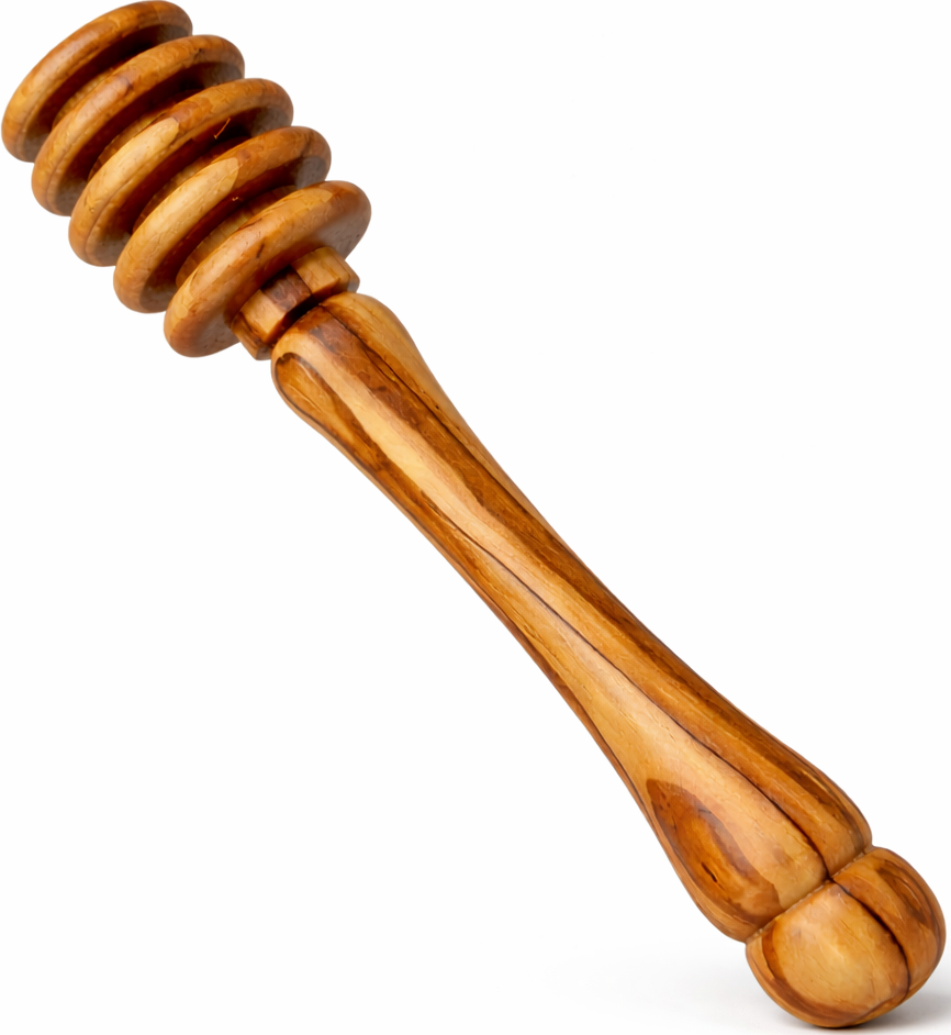 Handmade olive wood honey dipper from Bethlehem, main product photo, hand carved Christian artisan workshop