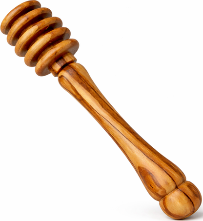 Handmade olive wood honey dipper from Bethlehem, main product photo, hand carved Christian artisan workshop