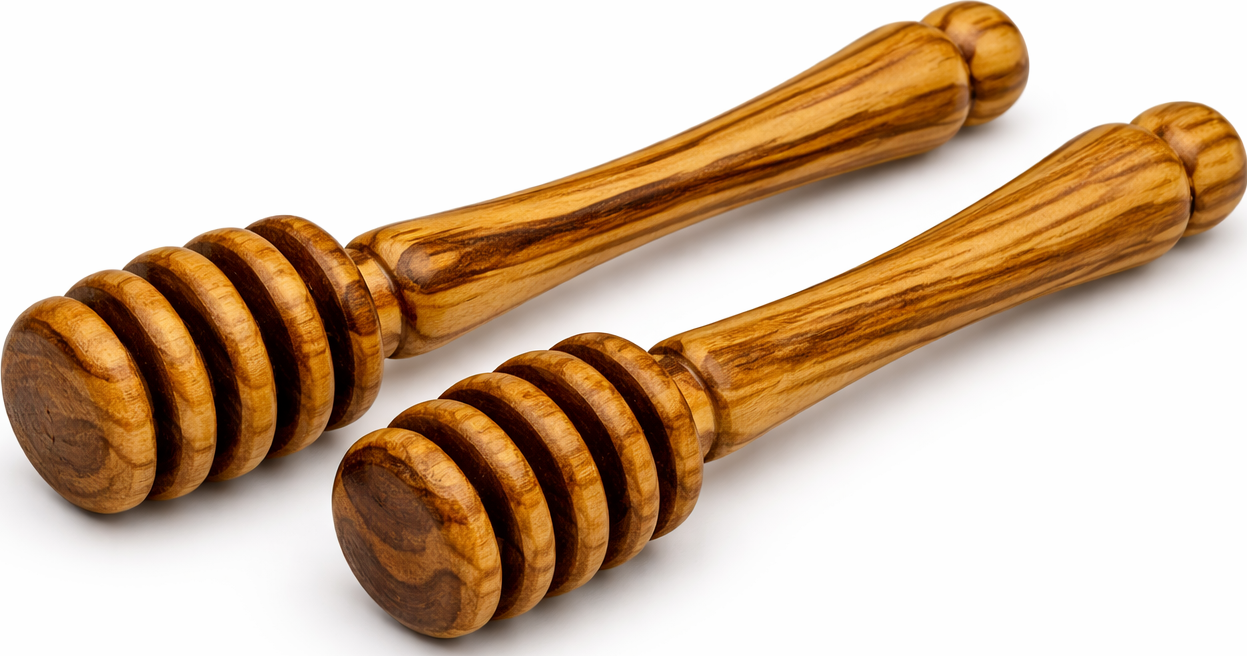 Handmade olive wood honey dipper from Bethlehem, main product photo, hand carved Christian artisan workshop
