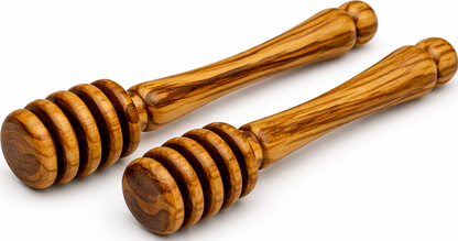 Handmade olive wood honey dipper from Bethlehem, main product photo, hand carved Christian artisan workshop