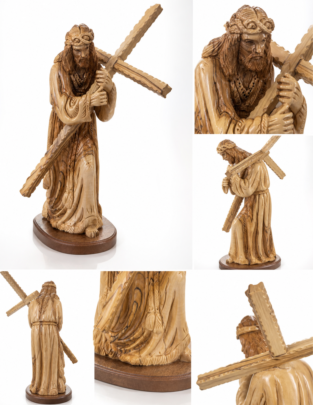 Bethlehem Jesus carrying the cross carving shown from several useful viewing angles
