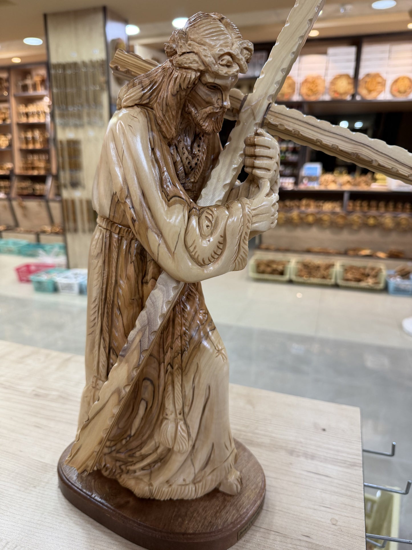 Close view of Jesus face and crown of thorns in the Bethlehem sculpture