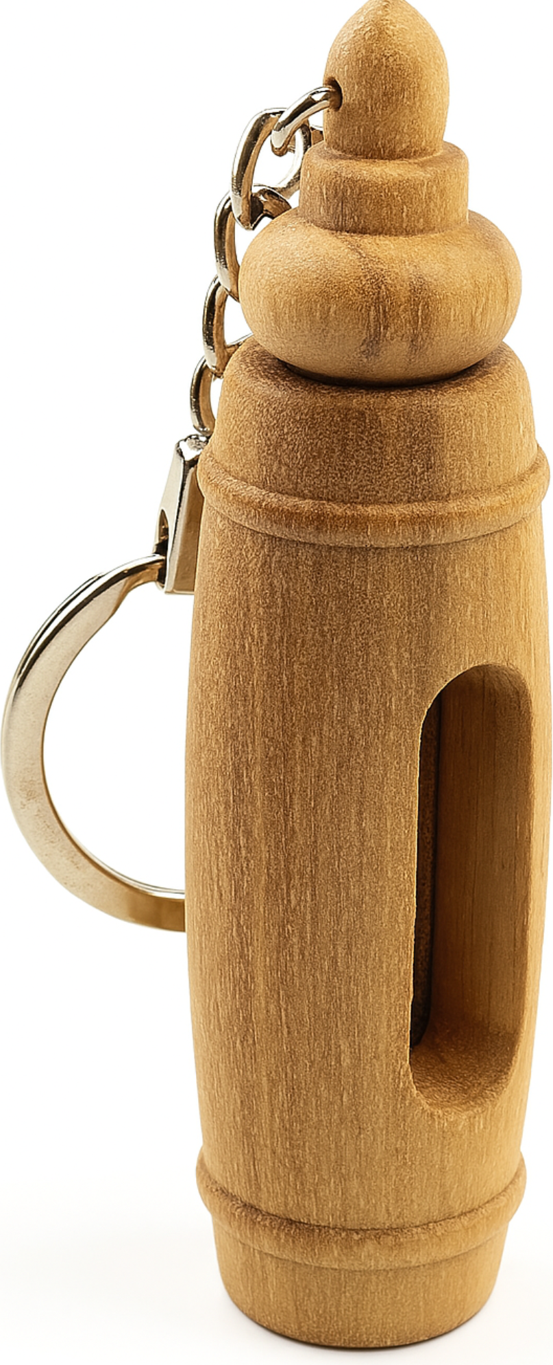 Handcrafted olive wood keychain with encased pure olive oil from Bethlehem, single piece