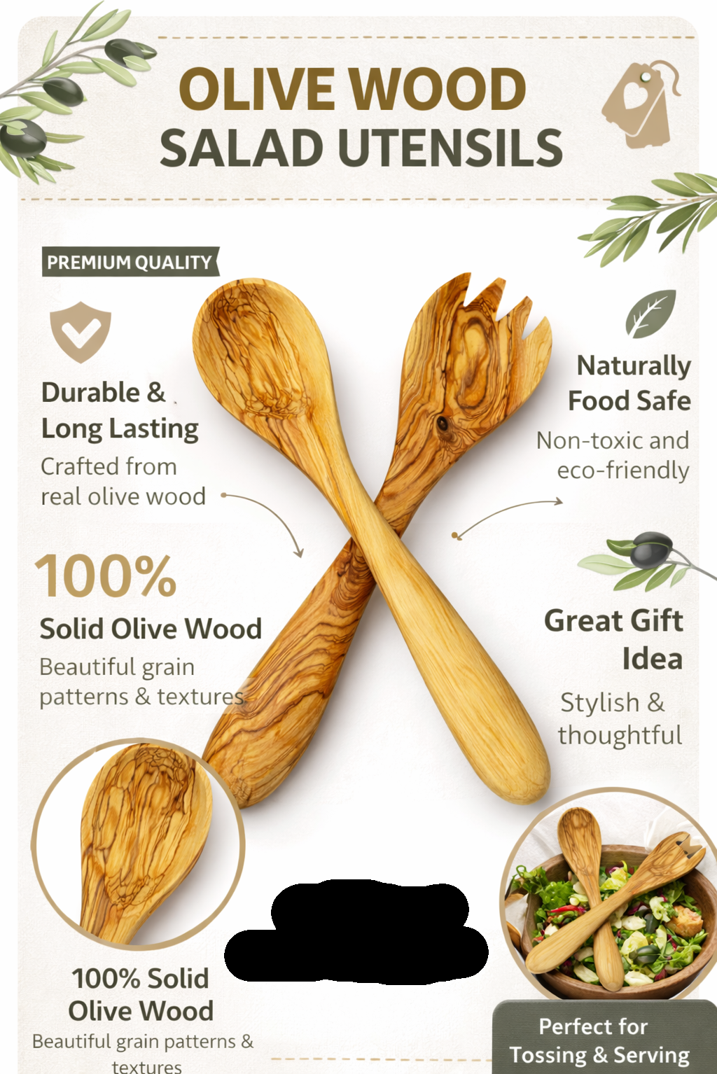 Handmade olive wood kitchen utensil set from Bethlehem additional view from Bethlehem Holy Land