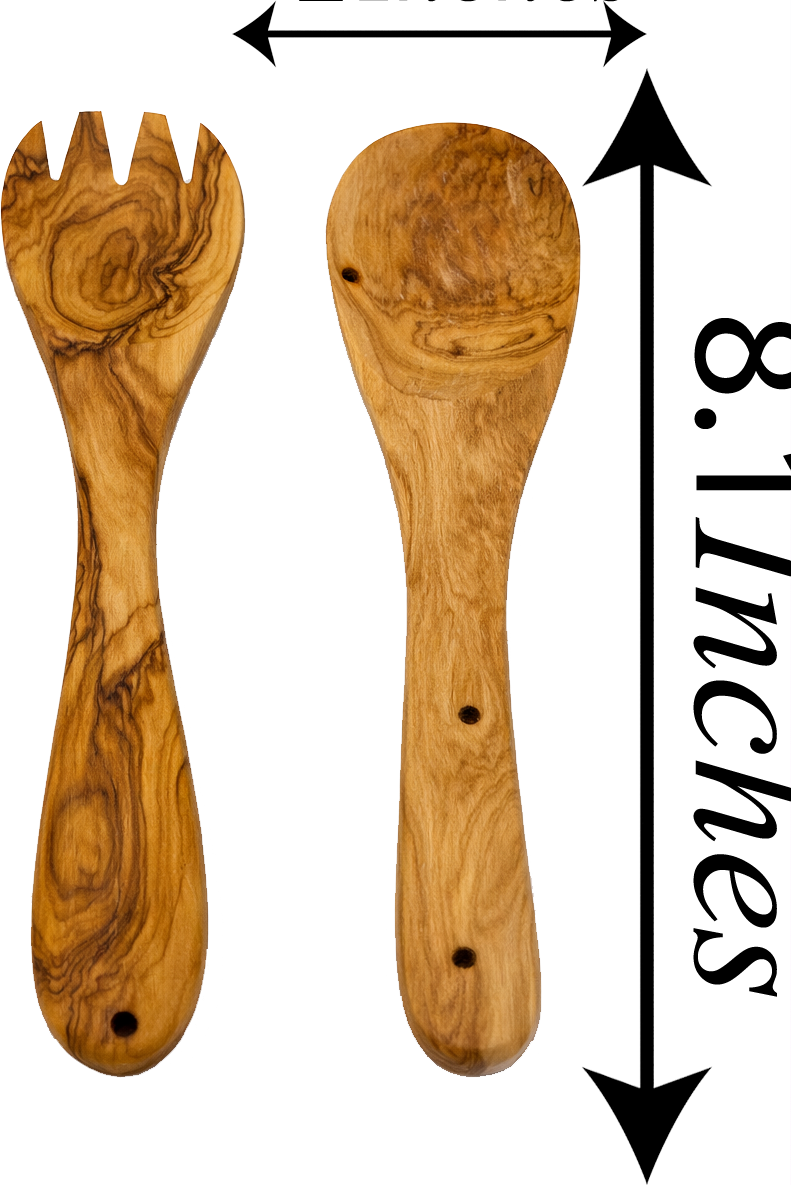 Handmade olive wood kitchen utensil set from Bethlehem detail shot from Bethlehem Holy Land