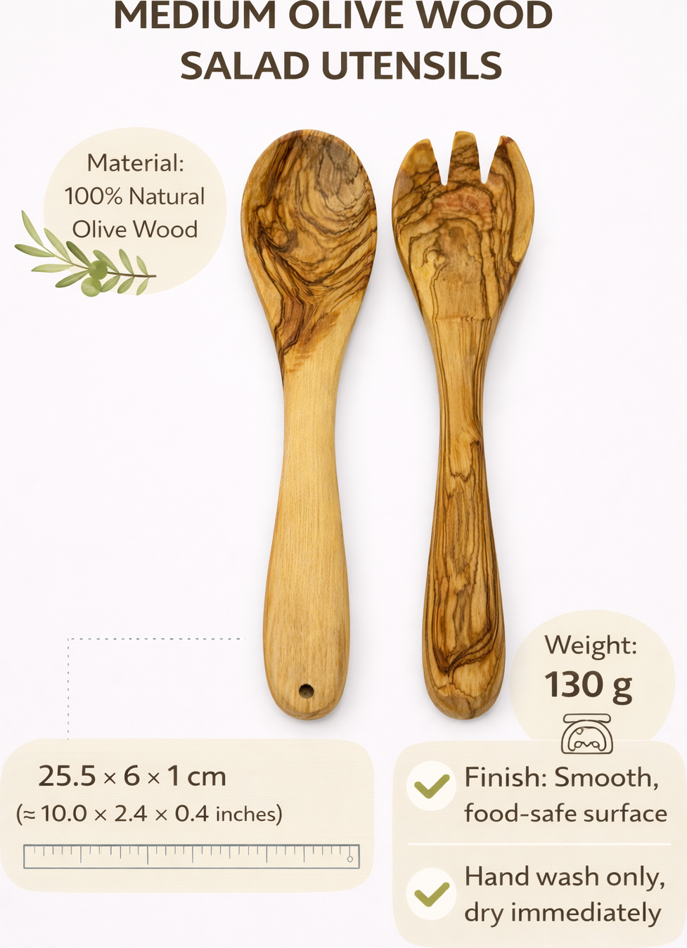 Handmade olive wood kitchen utensil set from Bethlehem in hand size from Bethlehem Holy Land