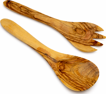 Handmade olive wood kitchen utensil set from Bethlehem, main product photo, hand carved Christian artisan workshop
