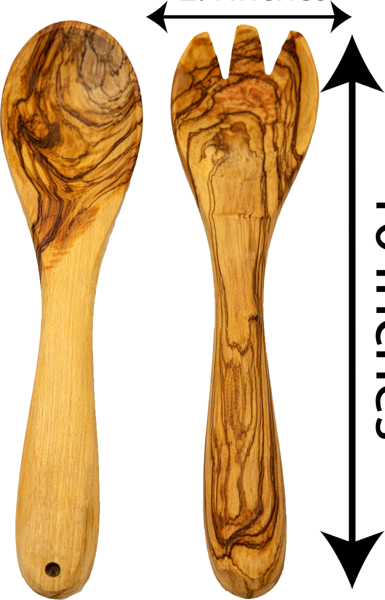 Handmade olive wood kitchen utensil set from Bethlehem side angle from Bethlehem Holy Land